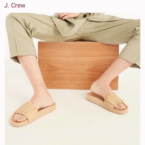 J.crew Womens Pacific Scrunchie Strap Slides Sandals Sand color Flat Heel Slip
